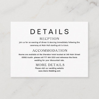Carte D'accompagnement Wedding details black &  white website card