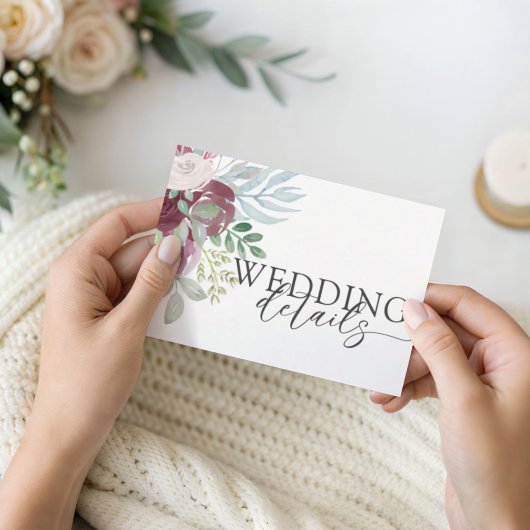 Carte D'accompagnement Wedding Details Burgundy Rose Watercolor