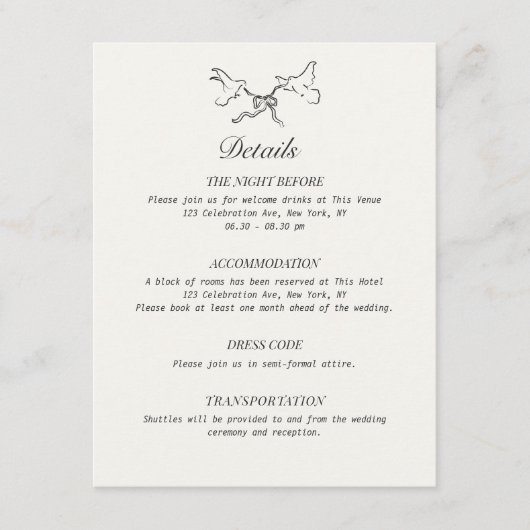Carte D'accompagnement Wedding Details Illustrated Birds (Devant)