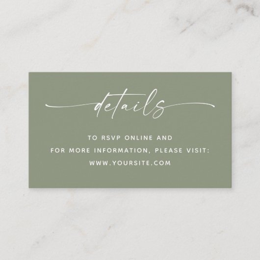 Carte D'accompagnement Wedding Details + QR Code | Sage Green Minimalist  (Devant)