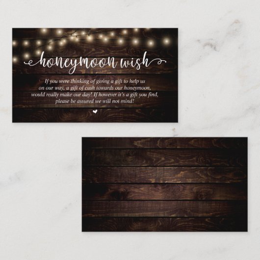 Carte D'accompagnement Wedding Honeymoon Fund Wish, Rustic String Lights (Devant / Derrière)