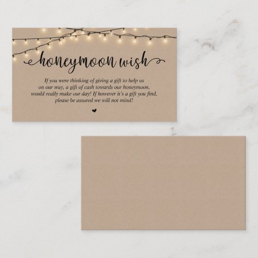 Carte D'accompagnement Wedding Honeymoon Fund Wish, Rustic String Lights (Devant / Derrière)