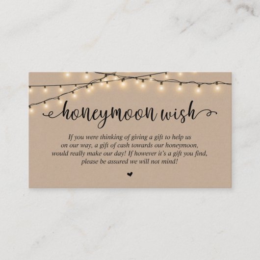 Carte D'accompagnement Wedding Honeymoon Fund Wish, Rustic String Lights (Devant)