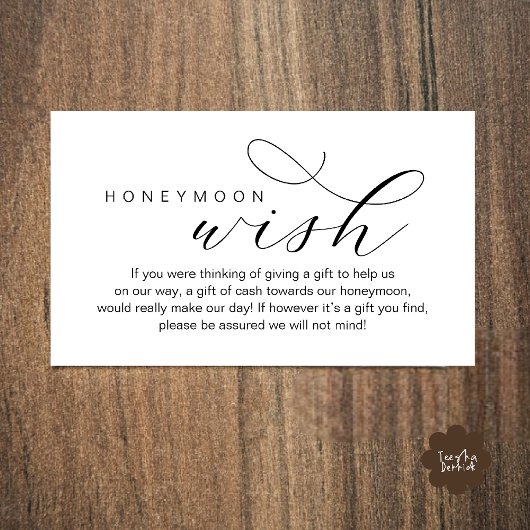 Carte D'accompagnement Wedding Honeymoon Wish, Fund, Minimal Clean