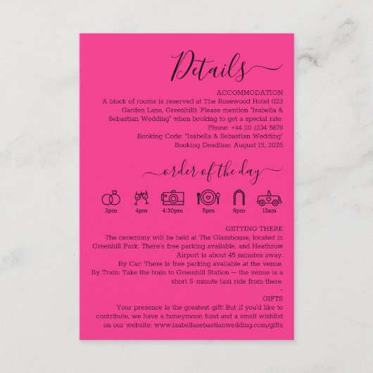 Carte D'accompagnement Wedding Hot Pink Fuchsia Details (Devant)