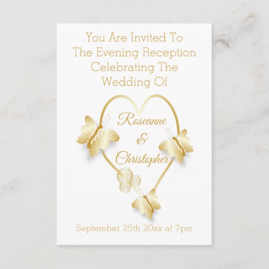 Carte D'accompagnement Wedding Reception Gold Coloured Heart Butterfly (Devant)