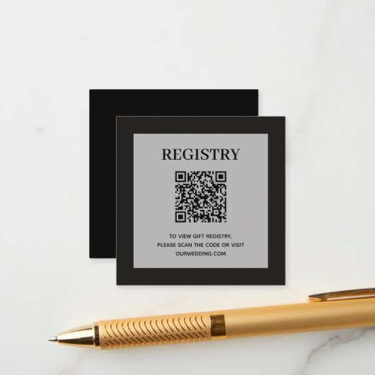 Carte D'accompagnement Wedding Registry QR Code Black (Devant/Arrière en situation)