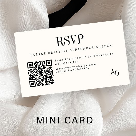Carte D'accompagnement Wedding RSVP insert QR code ivory black enclosure