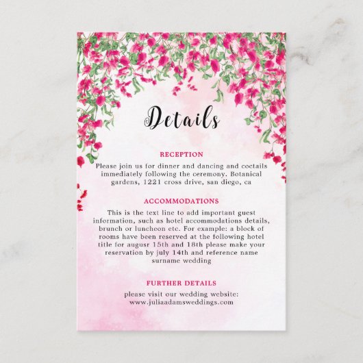 Carte D'accompagnement Wedding shower forestier tropical des Bougainvilli (Devant)