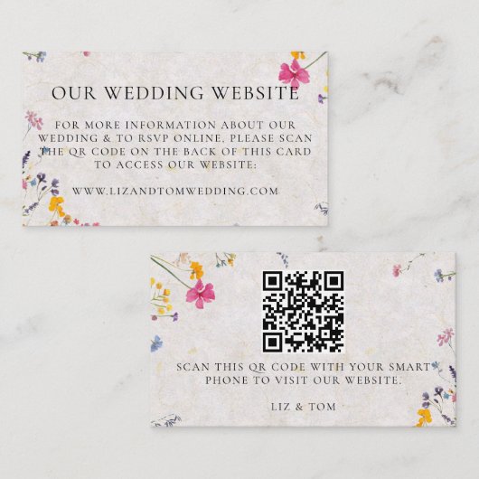 Carte D'accompagnement Wedding Website QR Code Wildflower Garden Blush (Devant / Derrière)