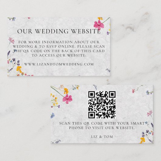 Carte D'accompagnement Wedding Website QR Code Wildflower Garden Ivory (Devant / Derrière)
