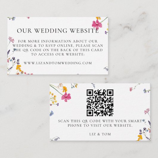 Carte D'accompagnement Wedding Website QR Code Wildflower Garden White (Devant / Derrière)