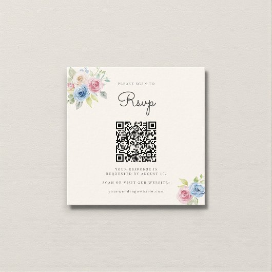 Carte D'accompagnement Wedding Website RSVP QR Code Photo pastel florals