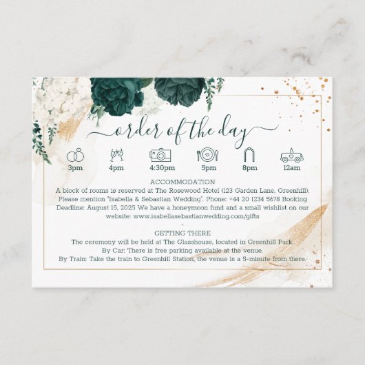 Carte D'accompagnement Wedding White Details Emerald Green Rose Floral (Devant)