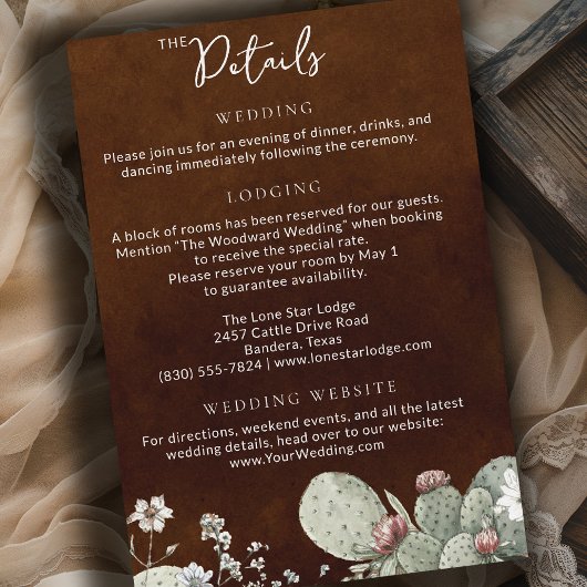 Carte D'accompagnement Western Cowboy Vintage Botanical Wedding Details