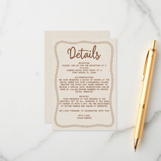 Carte D'accompagnement Western Rustic Décontracté Beige Brown Détails Mar (Devant/Arrière en situation)