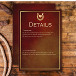 Carte D'accompagnement Western Rustic Horseshoe Bourgogne & Gold Détails<br><div class="desc">Saddle-up pour une fête comme personne d'autre avec notre superbe carte de détails mariage rustique bordeaux en cuir. Inspiré par le charme sauvage du Wild West, ce design est parfait pour les couples qui souhaitent ajouter une touche de fantaisie à leur journée spéciale. Chaque carte comporte un cadre flottant en...</div>