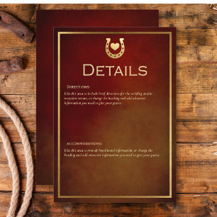 Carte D'accompagnement Western Rustic Horseshoe Bourgogne & Gold Détails