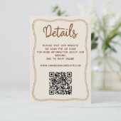 Carte D'accompagnement Western Rustic Mariage Détails Site Web Code QR (Debout devant)