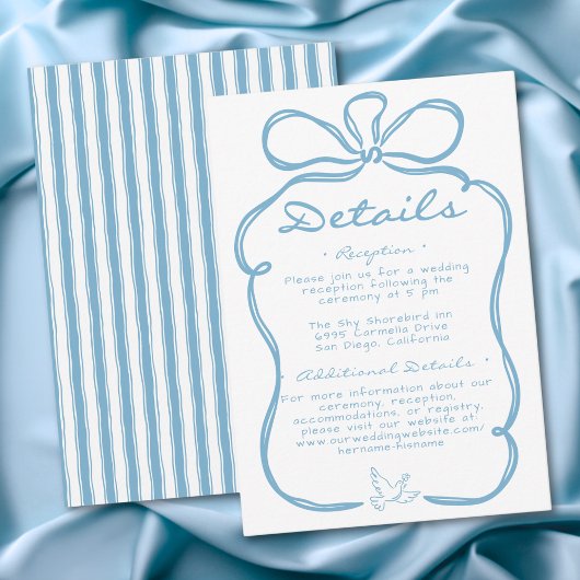 Carte D'accompagnement Whimsical Blue Hand Drawn Floral Stripe Wedding