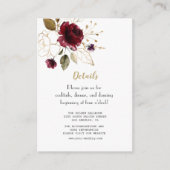 Carte D'accompagnement Whimsical Bourgogne Gold Flowers Détails du Mariag (Devant)
