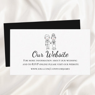 Carte D'accompagnement Whimsical Bride Groom Black White Mariage site Web