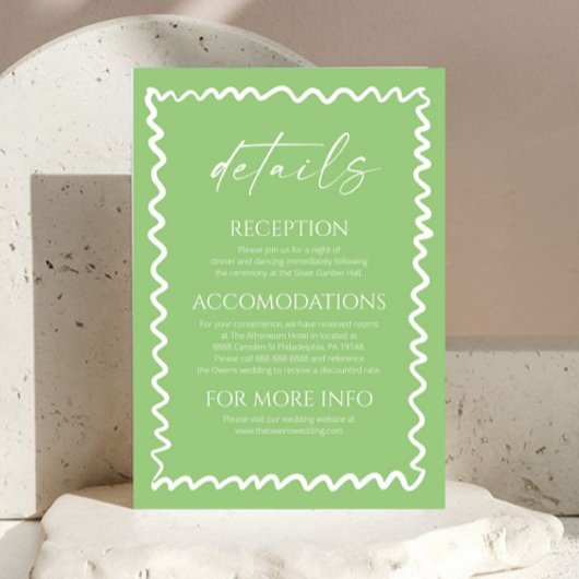 Carte D'accompagnement Whimsical Citrus Green Wavy Border Wedding Details