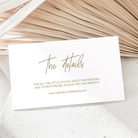 Carte D'accompagnement Whimsical Gold Calligraphy Mariage Détails en lign