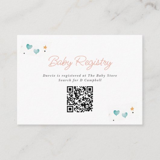 Carte D'accompagnement Whimsical Hearts & Stars Baby Registry QR Code (Devant)