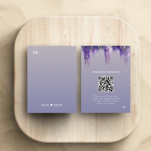Carte D'accompagnement Whimsical Purple Floral QR code Monogram Mariage
