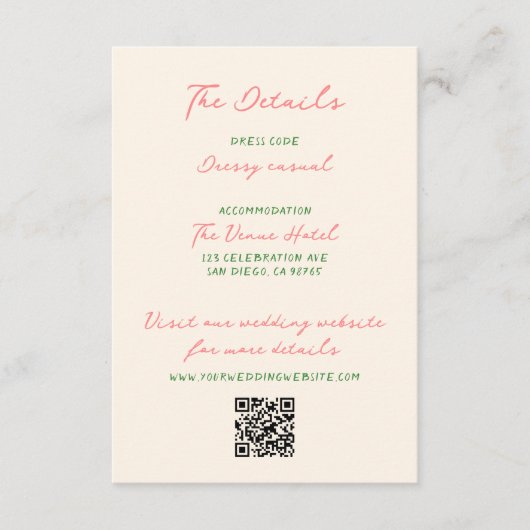 Carte D'accompagnement Whimsical Quirky Mariage manuscrit Détails (Devant)