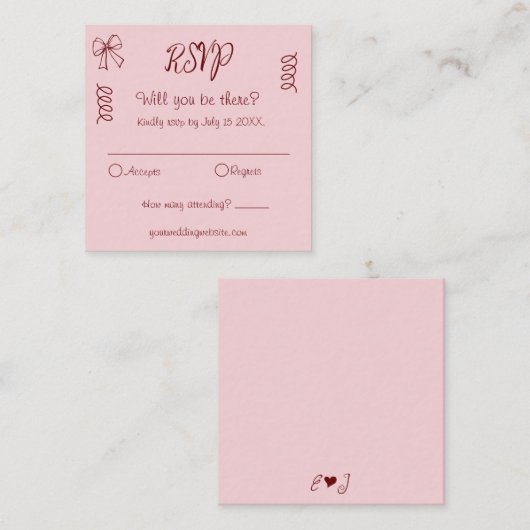 Carte D'accompagnement Whimsical Quirky Squigles Mariage rose RSVP (Devant / Derrière)