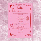Carte D'accompagnement Whimsical Retro main tiré rose rouge Mariage détai