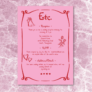 Carte D'accompagnement Whimsical Retro main tiré rose rouge Mariage détai