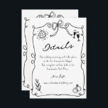 Carte D'accompagnement Whimsical Romantic Main dessinée Détails du Mariag<br><div class="desc">Élevez votre mariage avec une carte d'encaissement de détails noir et blanc amusant et amusant avec des illustrations fantaisistes mais romantiques de vin,  boule de disco et anneaux de mariage.</div>