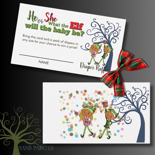 Carte D'accompagnement Whimsical What the Elf Gender Reveal Diaper Raffle