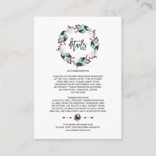 Carte D'accompagnement Whimsical Winter Holy Berries Wreath Weddi Détails (Devant)
