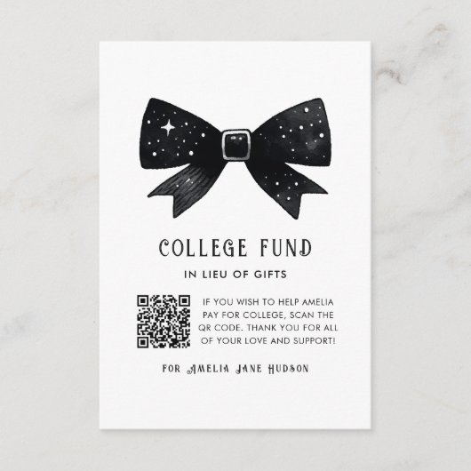Carte D'accompagnement Whimssical Black Bow QR Code College Fund (Devant)