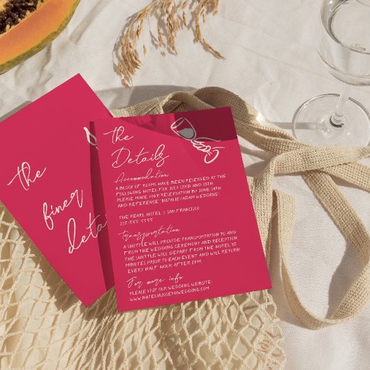 Carte D'accompagnement Whimsy Deep Pink Hand Drawn Wedding Details