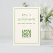 Carte D'accompagnement White and Green Wedding Details Qr Code (Debout devant)