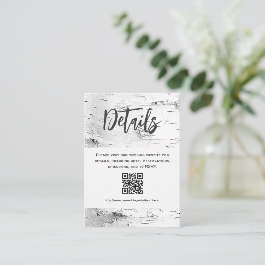 Carte D'accompagnement White Birch Details QR code Wedding Enclosure (Debout devant)