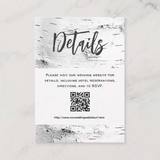 Carte D'accompagnement White Birch Details QR code Wedding Enclosure (Devant)