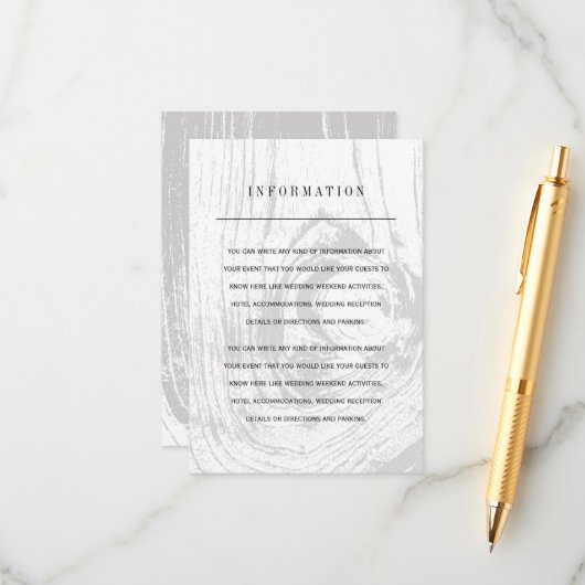 Carte D'accompagnement White Classic Rustic Woodgrain Informations de mar (Devant/Arrière en situation)