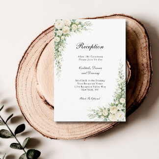 Carte D'accompagnement White Cream Roses Floral Wedding Reception