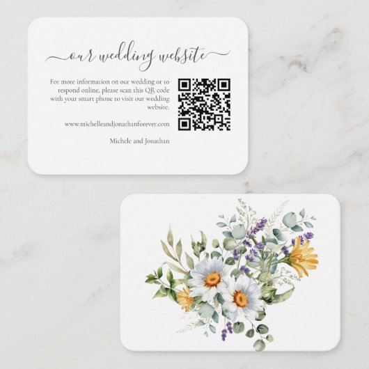 Carte D'accompagnement White Daisies Wedding RSVP Détails QR Code (Devant / Derrière)