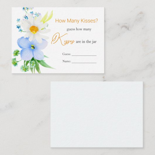Carte D'accompagnement White Daisy Blue Floral Devinez Combien De Baisers (Devant / Derrière)