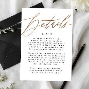 Carte D'accompagnement White Elegant Simple Gold Détails du Mariage