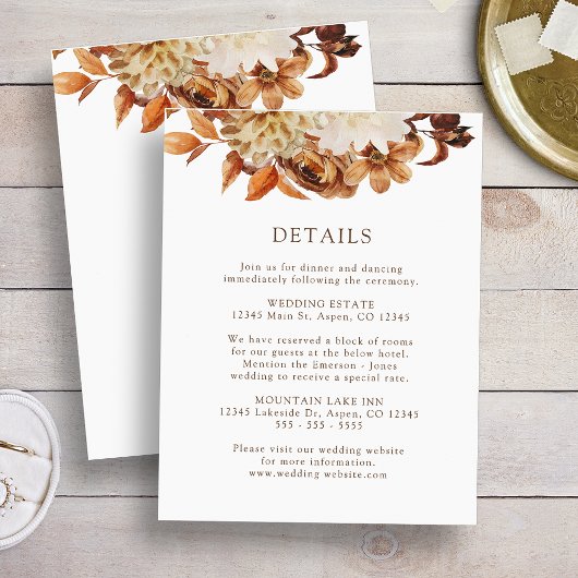 Carte D'accompagnement White Fall Terracotta Floral Détails du Mariage