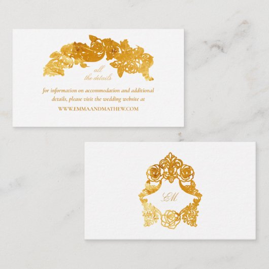 Carte D'accompagnement White & Faux Gold Foil Site Mariage baroque (Devant / Derrière)
