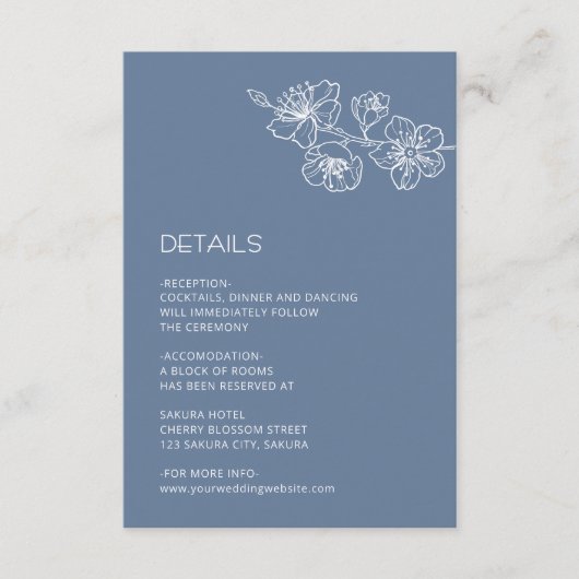 Carte D'accompagnement White Floral Line Art Dusty Blue Wedding (Devant)